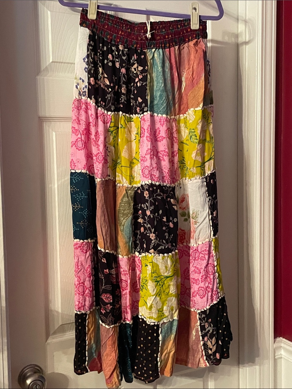 Ashley Taylor Multicolor Patchwork Maxi Skirt - Pink, Yellow, Black, Blue